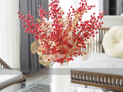 Cành đào đông đỏ 12 nhánh hàng xịn [Trái to - căng đẹp] CANHTRAI-04