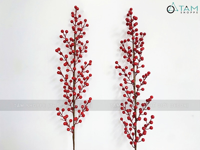Cành đào đông đỏ 12 nhánh hàng xịn [Trái to - căng đẹp] CANHTRAI-04