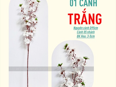 Cành hoa mai hoa đào 5 nhánh loại thường [Dài 95cm - 6 màu chọn] CANHHOA-08