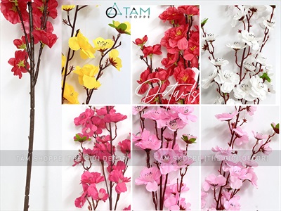 Cành hoa mai hoa đào 5 nhánh loại thường [Dài 95cm - 6 màu chọn] CANHHOA-08