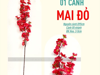 Cành hoa mai hoa đào 5 nhánh loại thường [Dài 95cm - 6 màu chọn] CANHHOA-08