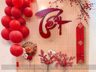 Chữ Tết thư pháp cỡ lớn bằng gỗ 60x72cm [Gỗ nhẹ - Màu sơn mờ] CHU-GO-06