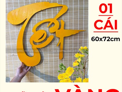 Chữ Tết thư pháp cỡ lớn bằng gỗ 60x72cm [Gỗ nhẹ - Màu sơn mờ] CHU-GO-06