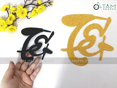 Chữ Tết thư pháp mút kim tuyến dán mẹt, dán dưa hấu, bình hoa [Font đẹp - màu sang] CHU-MUT-01