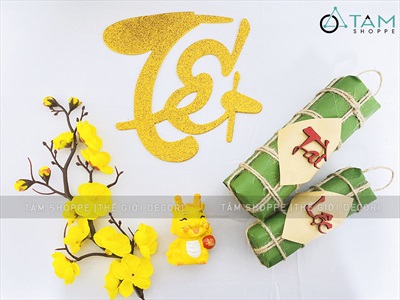 Chữ Tết thư pháp mút kim tuyến dán mẹt, dán dưa hấu, bình hoa [Font đẹp - màu sang] CHU-MUT-01