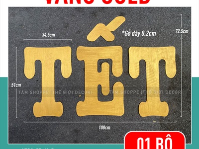 Chữ Tết viết hoa cỡ lớn bằng gỗ cao 70cm [Gỗ nhẹ - Màu sơn mờ] CHU-GO-07