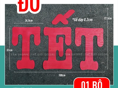 Chữ Tết viết hoa cỡ lớn bằng gỗ cao 70cm [Gỗ nhẹ - Màu sơn mờ] CHU-GO-07