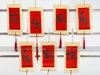 Dây treo Tết liễn thư pháp mành tre nhỏ [Đủ cỡ - Nhiều nội dung] PKT-TET-07
