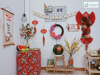 Dây treo Tết lồng đèn pháo gỗ chữ Tết - Xuân [Thủ công - Kĩ đẹp] PKT-TET-05