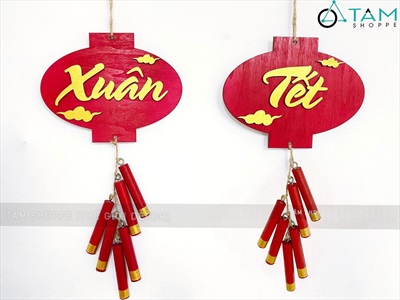 Dây treo Tết lồng đèn pháo gỗ chữ Tết - Xuân [Thủ công - Kĩ đẹp] PKT-TET-05
