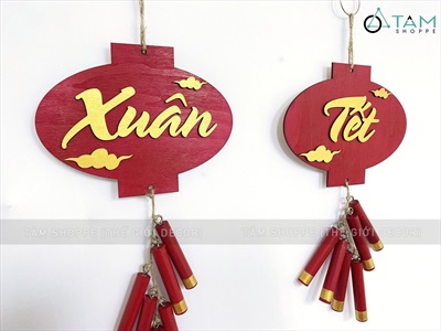 Dây treo Tết lồng đèn pháo gỗ chữ Tết - Xuân [Thủ công - Kĩ đẹp] PKT-TET-05