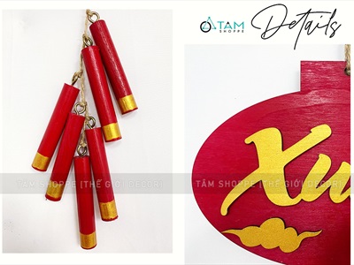 Dây treo Tết lồng đèn pháo gỗ chữ Tết - Xuân [Thủ công - Kĩ đẹp] PKT-TET-05