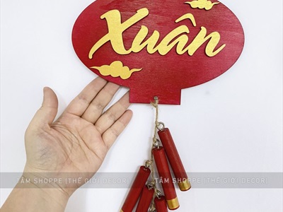 Dây treo Tết lồng đèn pháo gỗ chữ Tết - Xuân [Thủ công - Kĩ đẹp] PKT-TET-05