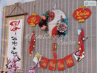 Dây treo Tết lồng đèn pháo gỗ chữ Tết - Xuân [Thủ công - Kĩ đẹp] PKT-TET-05