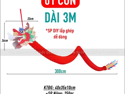 Lồng đèn con Rồng đỏ nilon đầu giấy dài 3m-5m [Lắp ghép - dày đẹp] LDEN-NILON-03