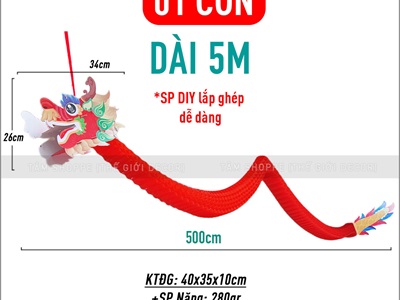 Lồng đèn con Rồng đỏ nilon đầu giấy dài 3m-5m [Lắp ghép - dày đẹp] LDEN-NILON-03