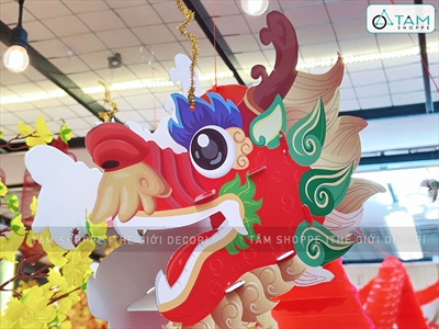 Lồng đèn con Rồng đỏ nilon đầu giấy dài 3m-5m [Lắp ghép - dày đẹp] LDEN-NILON-03