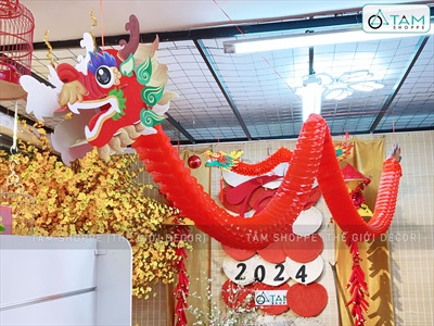 Lồng đèn con Rồng đỏ nilon đầu giấy dài 3m-5m [Lắp ghép - dày đẹp] LDEN-NILON-03
