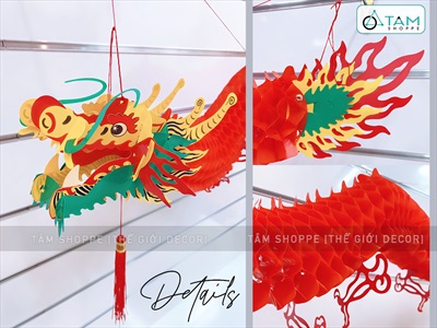 Lồng đèn con Rồng đỏ nilon đầu nhựa plastic dài 1m2 [Loại xịn - dày đẹp] LDEN-NILON-02