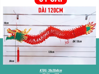 Lồng đèn con Rồng đỏ nilon đầu nhựa plastic dài 1m2 [Loại xịn - dày đẹp] LDEN-NILON-02