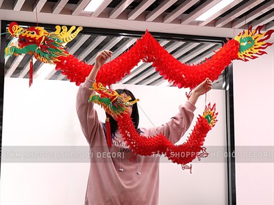Lồng đèn con Rồng đỏ nilon đầu nhựa plastic dài 1m2 [Loại xịn - dày đẹp] LDEN-NILON-02
