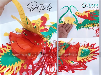Lồng đèn con Rồng đỏ nilon đầu nhựa plastic dài 1m2 [Loại xịn - dày đẹp] LDEN-NILON-02