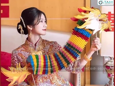 Lồng đèn con Rồng giấy cầm tay dài 1-3m [Treo được - dày đẹp] LDEN-GIAY-10