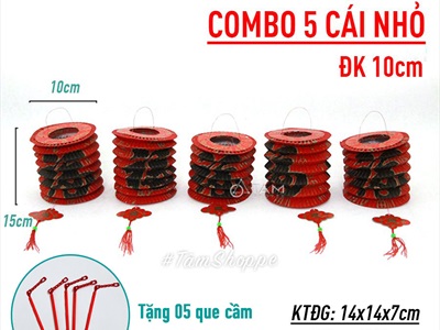 Set 02-05 Lồng đèn giấy con sâu chữ Phúc hoạ tiết (tặng que cầm) LDEN-GIAY-03