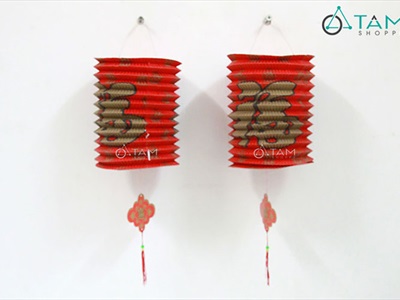 Set 02-05 Lồng đèn giấy con sâu chữ Phúc hoạ tiết (tặng que cầm) LDEN-GIAY-03