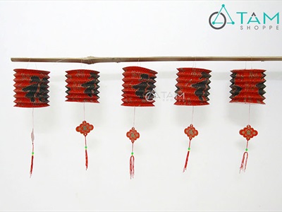 Set 02-05 Lồng đèn giấy con sâu chữ Phúc hoạ tiết (tặng que cầm) LDEN-GIAY-03
