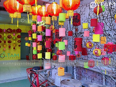 Set 02-05 Lồng đèn giấy con sâu chữ Phúc hoạ tiết (tặng que cầm) LDEN-GIAY-03