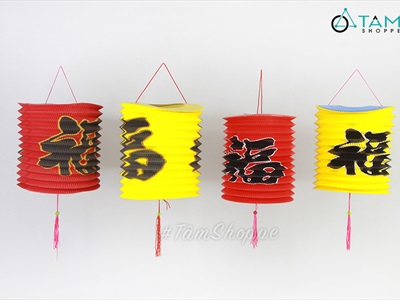Set 02 Lồng đèn giấy con sâu chữ Phúc trơn màu ĐK16-18cm (tặng que cầm) LDEN-GIAY-04