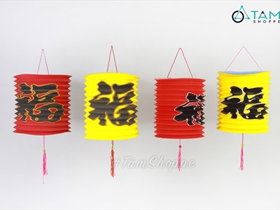 Set 02 Lồng đèn giấy con sâu chữ Phúc trơn màu ĐK16-18cm (tặng que cầm) LDEN-GIAY-04