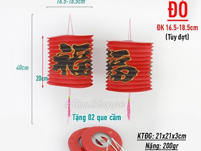 Set 02 Lồng đèn giấy con sâu chữ Phúc trơn màu ĐK16-18cm (tặng que cầm) LDEN-GIAY-04