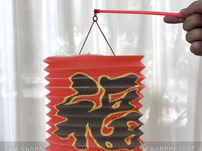 Set 02 Lồng đèn giấy con sâu chữ Phúc trơn màu ĐK16-18cm (tặng que cầm) LDEN-GIAY-04