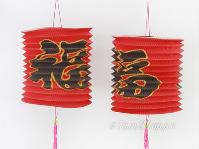 Set 02 Lồng đèn giấy con sâu chữ Phúc trơn màu ĐK16-18cm (tặng que cầm) LDEN-GIAY-04