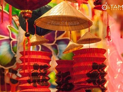 Set 02 Lồng đèn giấy con sâu chữ Phúc trơn màu ĐK16-18cm (tặng que cầm) LDEN-GIAY-04