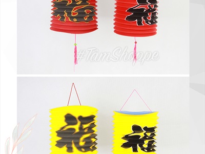 Set 02 Lồng đèn giấy con sâu chữ Phúc trơn màu ĐK16-18cm (tặng que cầm) LDEN-GIAY-04