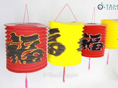 Set 02 Lồng đèn giấy con sâu chữ Phúc trơn màu ĐK16-18cm (tặng que cầm) LDEN-GIAY-04