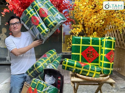 Set mô hình bánh chưng bánh tét mút xốp BIGSIZE [Gồm 01 chưng+ 02 tét] ĐK 40-50cm CHUNGTET-04