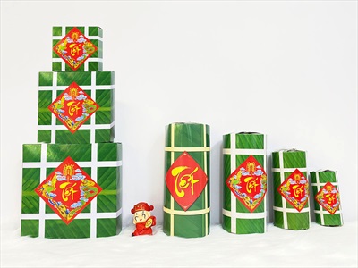 Mô hình bánh chưng bánh tét dưa hấu giấy [ DIY tự gấp - Nhiều cỡ] CHUNGTET-03