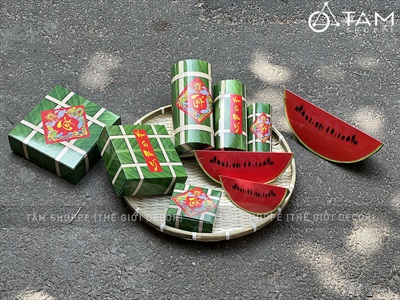 Mô hình bánh chưng bánh tét dưa hấu giấy [ DIY tự gấp - Nhiều cỡ] CHUNGTET-03