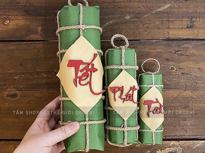 Mô hình bánh chưng bánh tét mộc Vintage [Thủ công - Ngẫu nhiên chữ] CHUNGTET-02