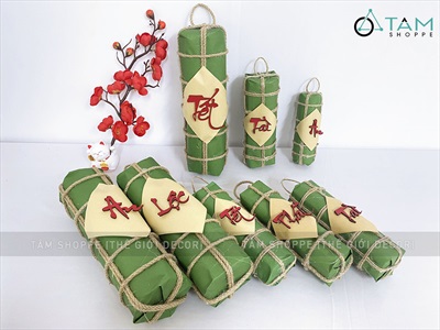 Mô hình bánh chưng bánh tét mộc Vintage [Thủ công - Ngẫu nhiên chữ] CHUNGTET-02