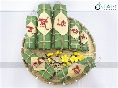 Mô hình bánh chưng bánh tét mộc Vintage [Thủ công - Ngẫu nhiên chữ] CHUNGTET-02