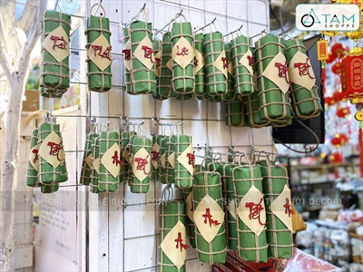 Mô hình bánh chưng bánh tét mộc Vintage [Thủ công - Ngẫu nhiên chữ] CHUNGTET-02