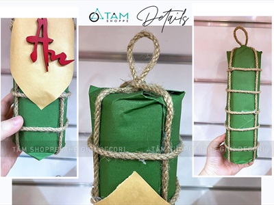 Mô hình bánh chưng bánh tét mộc Vintage [Thủ công - Ngẫu nhiên chữ] CHUNGTET-02