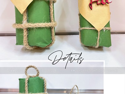 Mô hình bánh chưng bánh tét mộc Vintage [Thủ công - Ngẫu nhiên chữ] CHUNGTET-02