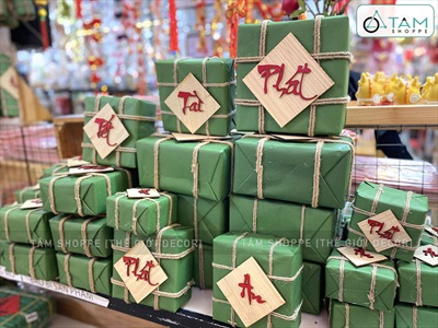 Mô hình bánh chưng bánh tét mộc Vintage [Thủ công - Ngẫu nhiên chữ] CHUNGTET-02