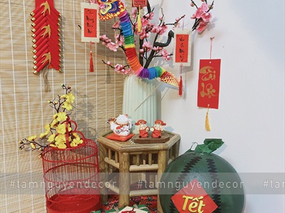Mô hình bánh chưng bánh tét mộc Vintage [Thủ công - Ngẫu nhiên chữ] CHUNGTET-02